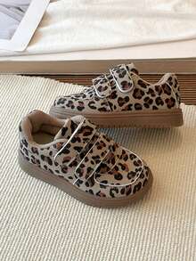 Kids' Vintage Leopard Print Hook & Loop Slip-On Sneakers, Non-Slip Casual Versatile Sports Shoes For Boys & Girls - Grey - View 3