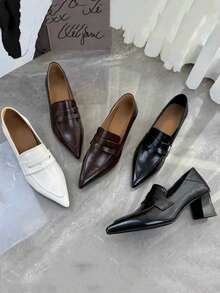 Vintage Chunky Heel Pointed Toe Mary Jane Pumps For Women, New Elegant Commuter Style With Single Strap French Design High Heels - Brown - View 6