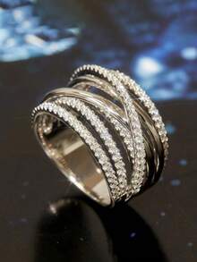 1pc Exquisite Cubic Zirconia Ring Women Wedding Engagement Party Jewelry Valentine's Day Gift - 1# - View 2