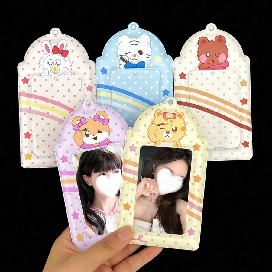 1pc Cute Polka Dot Bear Series Card Holder, Polka Dot Bear Star Card Clip, K-Pop Animal Image Photo Card Protective Sleeve, FEINIBOOK, Idol Photo Card Storage, Concert Support, PU Material, Suitable For 3-3.5 Inch Mini Photo Cards, Photo Cards, Korean Idol Small Card Storage, Can Be Used As Keychain, Bag Pendant, Etc.