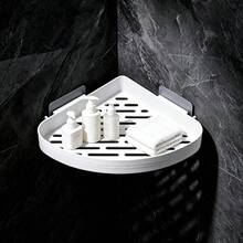1pc White Bathroom Corner Shower Caddy, Wall Mounted Drill-Free Storage Rack, Hollow Drainage Design, Bathroom Shampoo Conditioner Toiletries Organizer Shelf, Space-Saving Bathroom Accessories Storage Rack - Multicolor - View 3