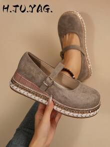 Women's All Season New Rivet Decor Bohemian Style Thick Sole Buckle Closed Toe Low Shaft Breathable Comfortable Casual Elegant Flat Sandals - Light Khaki - View 3