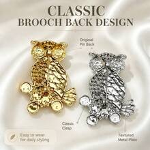 Retro Enamel Owl Lapel Pin, Rhinestone Pearl Flower Inlaid Animal Brooch, Two‑Tone Elegant Accessory For Women Daily Outfit - Multicolor - View 4