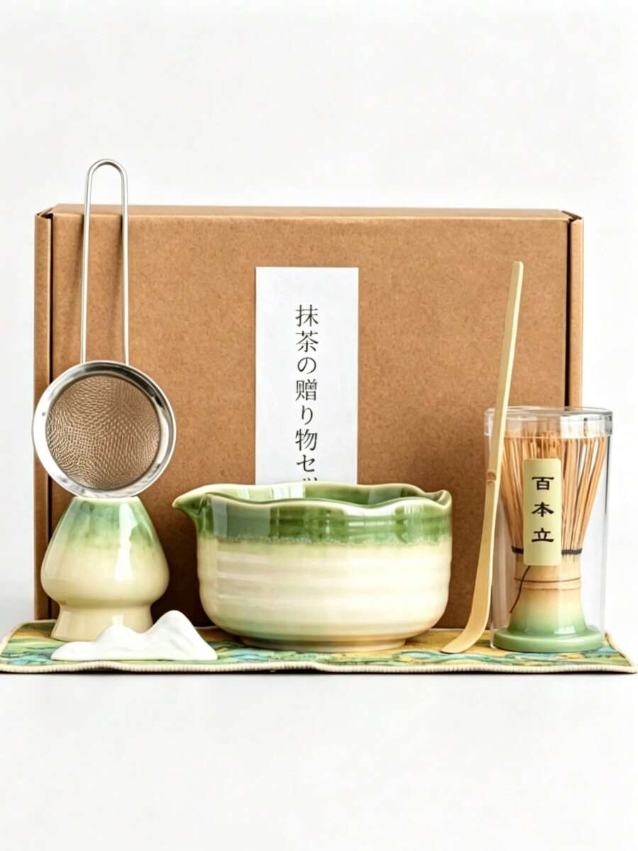 1pc/7pcs Japanese Kiln-Fired Matcha Tea Set, Matcha Tea Set, Complete Matcha Tool Set, Full Matcha Tools, Matcha Set, Matcha Whisk Set, Matcha Tools, Matcha, Matcha Plate, Matcha Tools, Cup, Matcha Related Products, Including Matcha Bowl, Matcha Whisk, Matcha Cup, Matcha Whisk, Matcha Spoon, Tea Bowl Set, Matcha Brewing Tools, Dessert And Beverage Making Tools - Multicolor - View 1