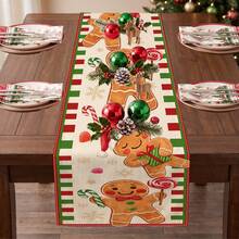 1pc Christmas Gingerbread Man Snowflake Candy Print Table Runner, Suitable For Holiday, Party, Birthday, Dinner, Restaurant Table Decor, Christmas Home Decor - Multicolor - View 5