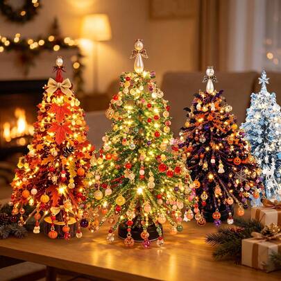1pc DIY Handmade Beaded Christmas Tree Set, Crystal Holiday Craft Kit (Adults) | Colorful Beads, Decorative Ornaments, Metal Frame, Angel Topper, Warm Light Display, Desktop Decor, Relaxing Project, Holiday Gift