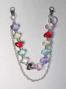 1pc Heart-Shaped Artificial Crystal Double Layer Chain Waist Chain Punk Hip Hop Unisex Pocket Chain Keychain Wallet Chain Luxury Accessory Holiday Gift - Multicolor - View 4
