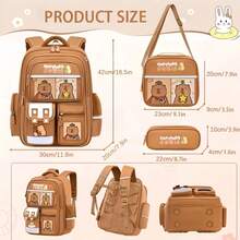 1 Set Fashion Capybara Large Capacity Backpack 3-Piece Set, Printed Design, Backpack + Crossbody Bag + Pencil Case, Back To School Essential, Multiple Colors Available, Perfect Gift For Capybara Lovers - Sets - View 3