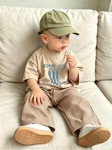 Infant Boys Apricot Crew Neck Short Sleeve T-Shirt, Premium Soft Breathable Summer Daily Play Basic Tee - Apricot - View 1