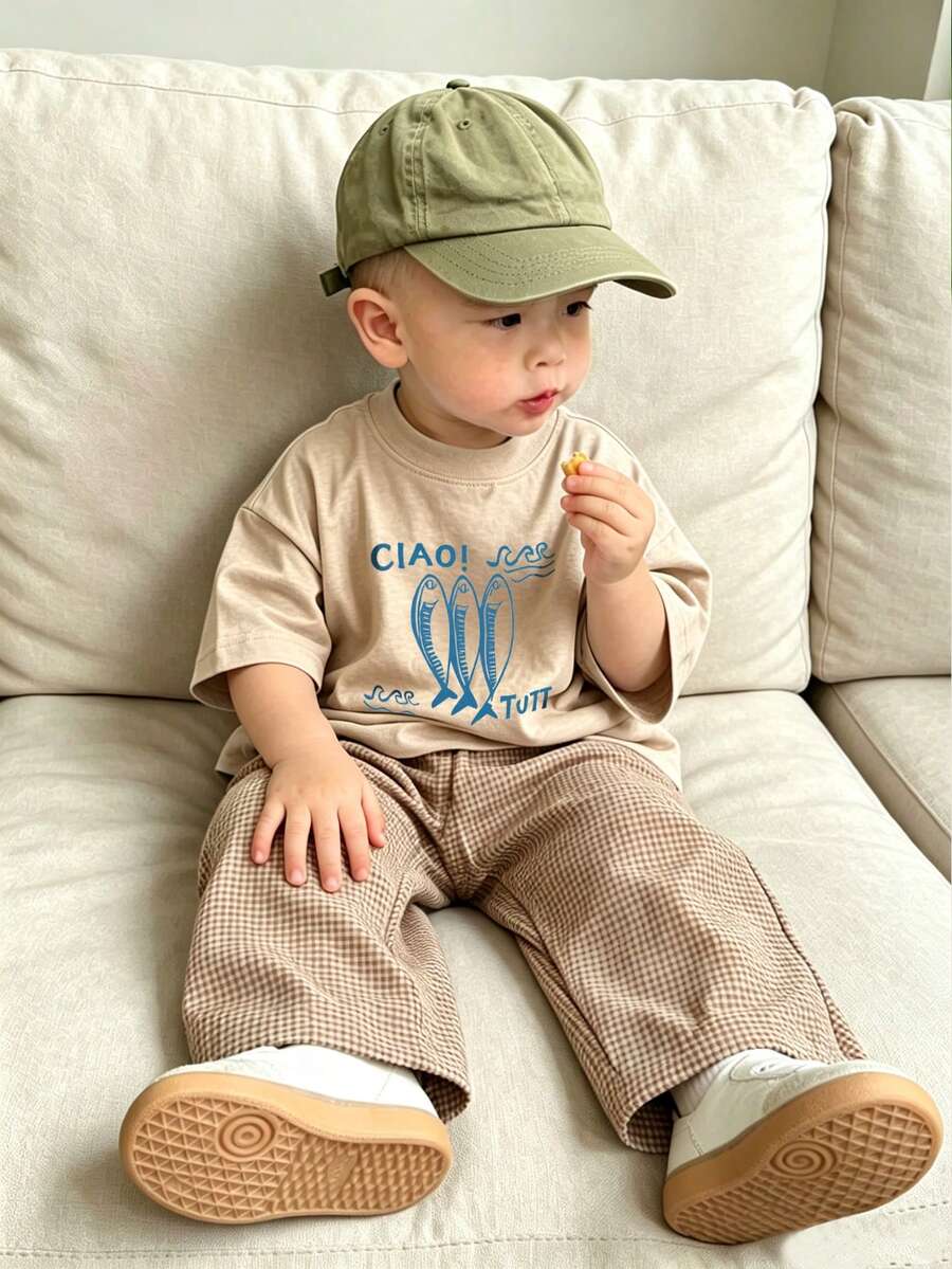 Infant Boys Apricot Crew Neck Short Sleeve T-Shirt, Premium Soft Breathable Summer Daily Play Basic Tee - Apricot - View 1