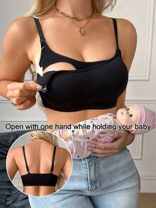 Seamless Wire-Free Maternity Nursing Bra - Removable Pads And Adjustable Straps - Black - View 2