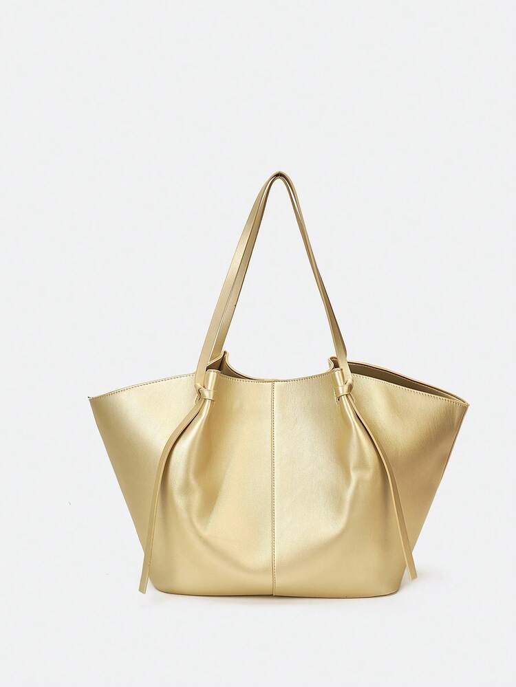 Dedoo Fashionable Large Capacity Trapezoid Bag Designer Style Lock Closure Women's Shoulder Bag Luxury PU Leather Handbag Premium Underarm Bag - Gold - View 3