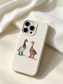 Watercolor Duck Couple With Rain Boots Phone Case Cute Animal Illustration Beige Slim Shockproof Cover - Multicolor - View 5