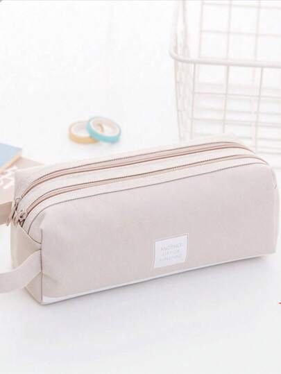 3pcs Minimalist Rectangular Oxford Fabric Pencil Case, Desktop Storage Pencil Box, Women's Portable Makeup & Stationery Storage Bag, Large Capacity Organizer For Students Back To School, Small Items Storage Pouch, Suitable For Study, Work, Travel And Daily Use, Back To School Season