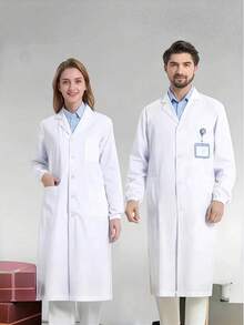1 Set Slim Fit Lab Coat, Long Sleeve Doctor Nurse Lab Technician Work Jacket, Pharmacy Laboratory White Coat - White - View 4