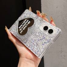 1pc Girls Glitter English Heart Mirror Stand And Rabbit Stand Phone Case, Back To School Gift, Birthday Gift, Graduation Gift, Compatible With Samsung Galaxy Z Fold8, Galaxy Z Fold8Ultra - Multicolor - View 5
