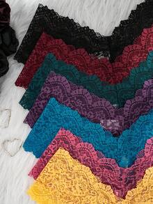 7pcs Women's Low Waist Floral Lace Panties, Multi-Color Sexy Sheer Elastic Fitted Triangle Underwear For Daily Wear - Multicolor - View 7