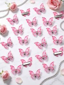 20PCS/10PCS Multi-Color Double Layer 3D Butterfly Hair Clips, Cute Princess Versatile Side Hair Accessories, Suitable For Daily Use - Blue - View 8