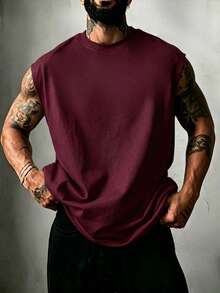 ZYNTH BALENO Men's Summer Fashion Dropped Shoulder Tank Top, Cool Summer Essential Suitable For Sports, Fitness, Outdoor, Cycling - Burgundy - View 4
