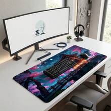 Japanese Sakura Temple Night Scene Pattern Extra Long Gaming Mouse Pad And Desk Mat Set, Non-Slip Durable Rubber Base, Smooth Surface, Suitable For PC Laptop Office Home, Abstract Art Decoration, Back To School Supplies - A - View 9