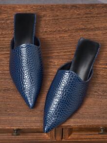 Women's French Vintage Navy Blue Pointed Toe Slingback Mule Shoes, Elegant Chunky Low Heel Sandals, Suitable For Daily Wear, Dating And Office Commute - Navy Blue - View 3