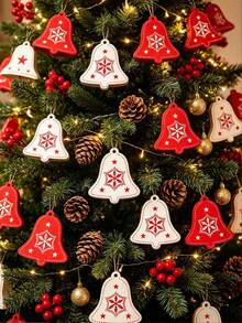 50pcs/Set Dekorasi Lonceng Natal, Gantung, Cocok untuk Pohon Natal, Tangga dan Dinding Halaman, Sempurna untuk Dekorasi Liburan, Pembungkus Kado Pesta, Menciptakan Suasana Musim Dingin atau Tahun Baru yang Nyaman - Merah dan putih Natal - View 1