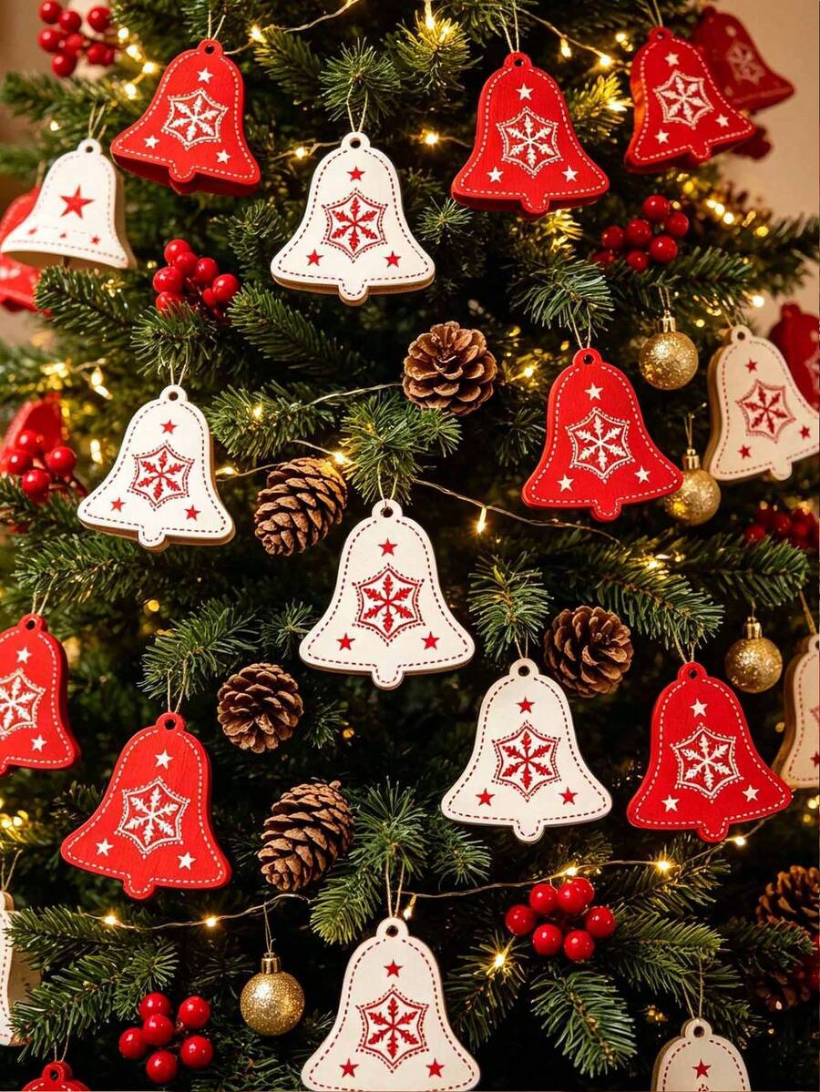 50pcs/Set Dekorasi Lonceng Natal, Gantung, Cocok untuk Pohon Natal, Tangga dan Dinding Halaman, Sempurna untuk Dekorasi Liburan, Pembungkus Kado Pesta, Menciptakan Suasana Musim Dingin atau Tahun Baru yang Nyaman - Merah dan putih Natal - View 1