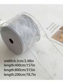 1PC Gold Foil Snow Tulle With Wired Edge Snowflake Organza Christmas Decorative Ribbon With Silver Glitter Bow Material - Multicolor - View 3