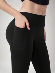 NcmRyu Women's 1pc Colorblock Fold-Over High Waist Running Gym Yoga Pants With Flared Leg - Black - View 2