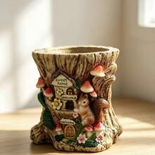 1PC Tree Stump Squirrel Resin Planter, Fairy Tale Style 3D Embossed Craft, Vivid And Cute Design. Suitable For Planting Succulents, Desktop Balcony Garden Decoration Ornament. - Squirrel Flower Pot - View 6
