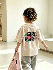 Toddler Girls Girl Power Lip Cherry Star Print Soft Basic T-Shirt - Apricot - View 2
