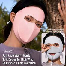 MESHUOKAI Women's Adult Winter Full Coverage Warm Face Mask, Flip-Up Mouth Design For Drinking, Windproof And Cold-Resistant Reusable Mask, Suitable For Cycling And Hiking - Multicolor - View 2