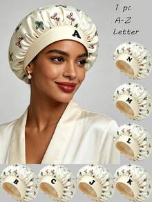 1Pc Unisex Bonnet Hat Customized A-Z Letters Satin Sleep Bonnet,Soft Comfortable Sleeping Bonnet,Elastic Wide-Brim Silky Sleeping Cap For Daily - Multicolor - View 1