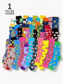1/3/5/10/15 Pairs Random Unisex Fruit Pattern Street Style Comfortable Breathable Mid-Calf Socks - Multicolor - View 17