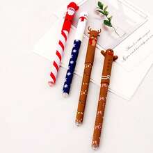 4pcs Christmas Style Erasable Ballpoint Pens, Quick-Drying Erasable, Write Smoothly, Suitable For Students Exams, Practicing, Note-Taking, Christmas Gifts, School Supplies, Back To School - Multicolor - View 4