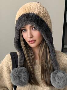 1 buah Topi Rajut Wanita Musim Gugur/Dingin, Lapisan Hangat Pelindung Telinga dengan Pom Pom, Cocok untuk Pemakaian Sehari-hari dan Perjalanan - MultiWarna - View 1