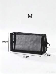 Black Mesh Makeup Bag Set 3 Sizes S/M/L, Portable Travel Cosmetic Storage Bag, Transparent Visible Toiletry Organizer, Suitable For Women - Black - View 8