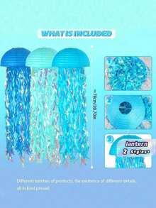 3pcs Gradient Blue Jellyfish Paper Lanterns, Ocean Theme Hanging Decor, Underwater Style Decoration For Mermaid Party, Birthday, Baptism, Wedding Wall Decor - -multiple Styles - View 2
