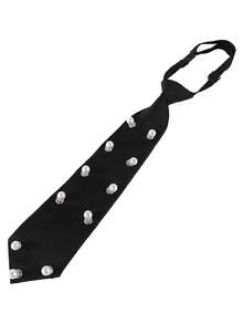Punk Style Black Tie With Metal Eyelets And Adjustable Elastic Band, Suitable For Men And Women Accessories - Black 2 - View 9