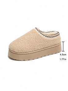 Thick Sole Thermal Lined Round Toe Slip-On Slippers With Fuzzy Lining, Snow Boots - Beige - View 7