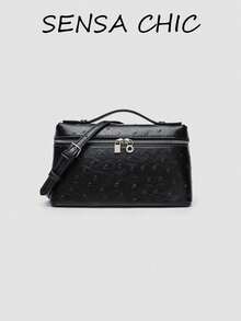 Handbag With Dotted Embossed Texture Decor, Handheld & Crossbody Dual-Use Storage For Lipstick, Makeup And Personal Items, Zipper Closure, Minimalist Luxury Style, Small Square Box Bag, Women's Daily Commute, Dating And Travel - Black - View 10