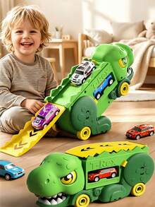 2-In-1 Tyrannosaurus Rex Transformable Toy Car, Dinosaur Storage And Track Play Combined, Gravity-Driven, Suitable As Birthday Gift For Children - Multicolor - View 1