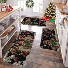 1/2/3pcs Christmas Theme Kitchen Rug, Flannel Kitchen Mat, Soft Comfortable Absorbent Non-Slip Machine Washable With Non-Slip Backing, Suitable For Multiple Scenes: Entrance, Living Room, Bedroom, Kitchen, Dining Room, Bathroom, Laundry Room, Hallway, Christmas Holiday Home Decor Floor Mat - Multicolor - View 4