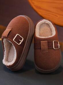 Children's Soft Sole Slippers, Suitable For Boys/Girls Autumn/Winter Wear, Simple Casual Indoor Slippers, Warm - Brown - View 2
