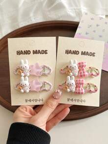 2pcs Cute Sweet Bow Star Rabbit Bear Polka Dot Plaid Hair Clips/Fashion Versatile Bangs Clips Loose Hair Clips Back To School Essential Hair Accessories - Multicolor - View 1