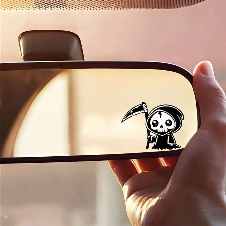 Halloween Stickers, Mini Cute Grim Reaper Stickers, Personalized Creative Car Decor Stickers, Mini Grim Reaper Car Rearview Mirror Decor Stickers, Car Decals, Stickers - Mini Death God - View 1