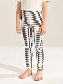 3pcs/Pack Girls Vertical Striped Frill Trim Leggings, Suitable For Outerwear And Layering, Everyday Wear - Multicolor - View 8