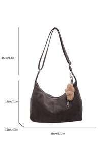 low tea 1pc Crescent Moon Shaped PU Leather Shoulder Bag, Suitable For Commuting, Shopping, Etc. (With Pendant) - Coffee - View 3