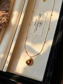 2pcs Vintage Maillard Style Heart-Shaped Tiger Eye Stone Tassel Multi-Layer Necklace, Stackable Minimalist Sweater Chain Accessory For Autumn/Winter Clothing, Suitable For Women's Daily Wear, Can Be Given As A Holiday Gift - Multicolor - View 4