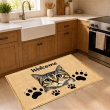 1pc, Calico Cat Pattern Printed Faux Cashmere Kitchen Mat, Absorbent Kitchen Floor Mat, Kitchen Rug, Long Strip Foot Mat, Sink Front Mat, Suitable For Kitchen, Bathroom, Entryway, Hallway, Laundry Room And Home Decor - Multicolor - View 6